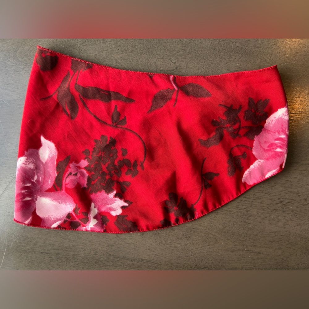 Red Floral Silk Headband Scarf Wide Head Wrap Hair Scarf Attached
